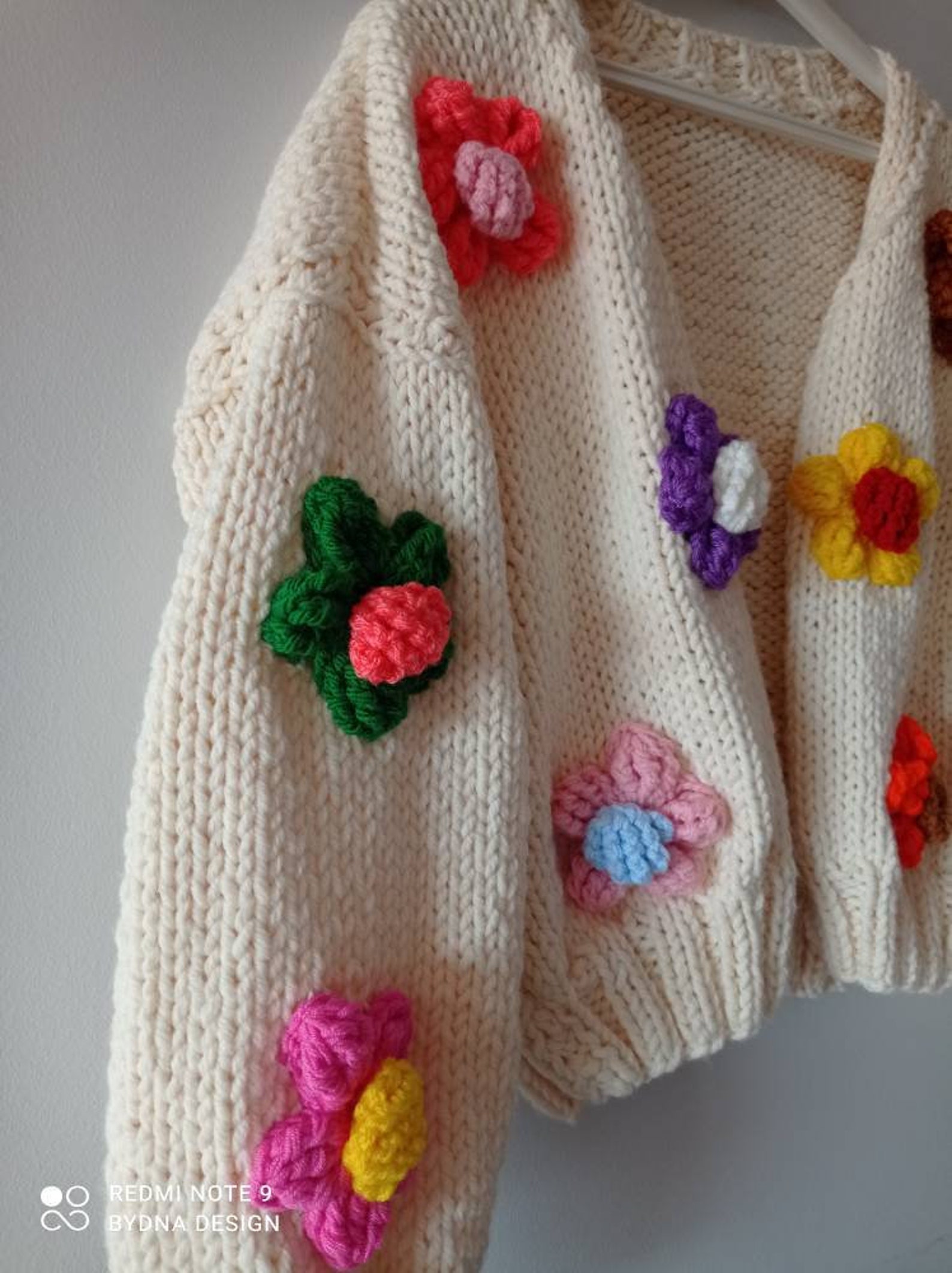 Chunky floral cardigan oversize flower knitted sweater Etsy