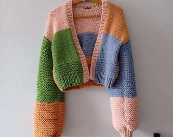 Chunky pastel tone cardigan, bydna minimalist sweater, mother&#39;s day colorful knit cardigan, gifts for her