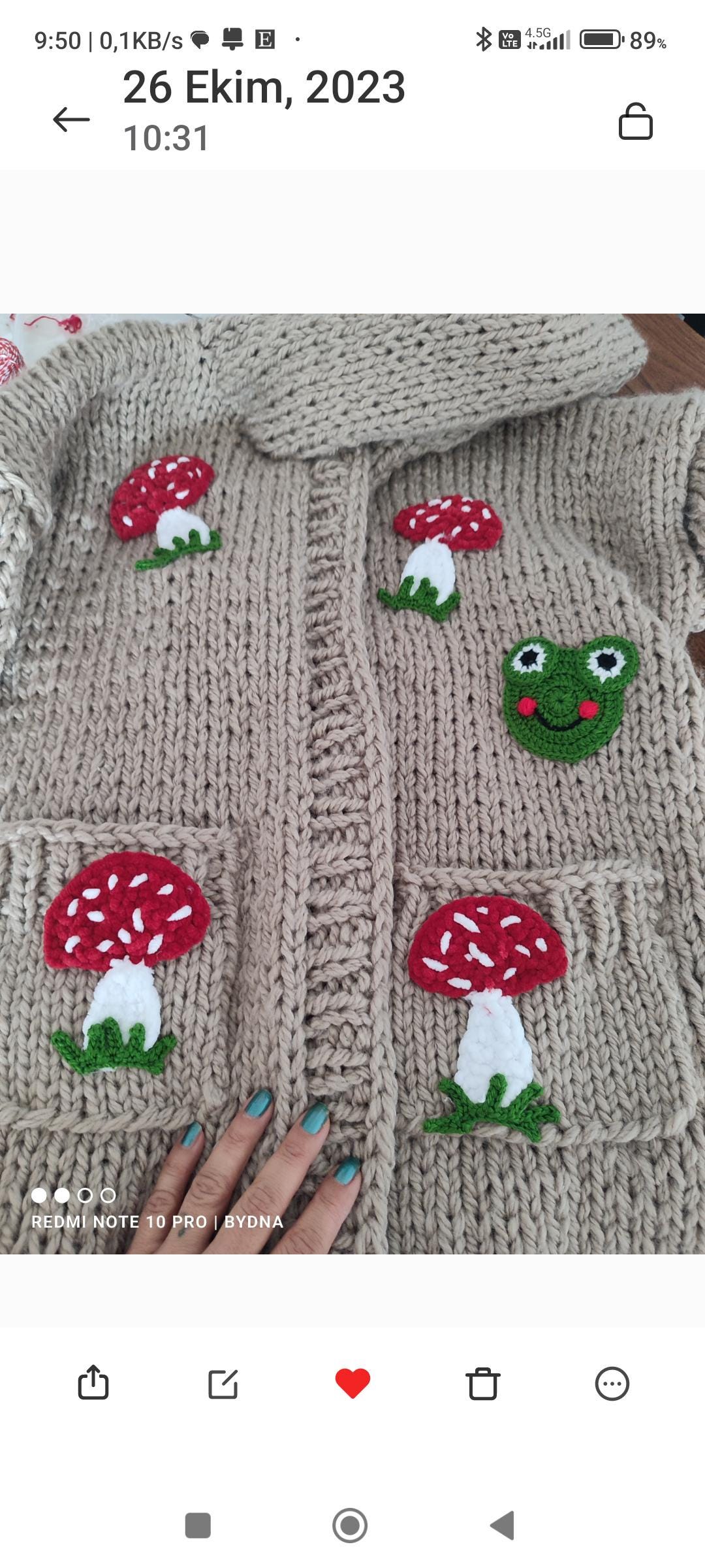 Embroidered Mushroom Frog Knit Cardigan - Oversized Hooded Jacket