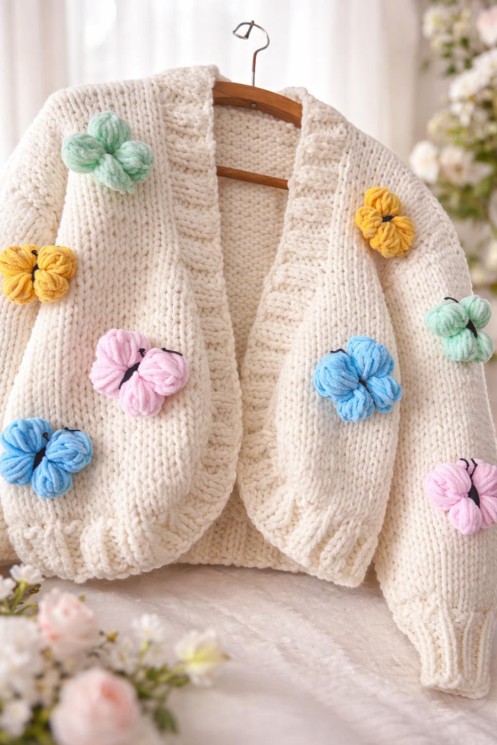Butterfly Chunky Cardigan Women, Bydna Sweaters, Embroidered