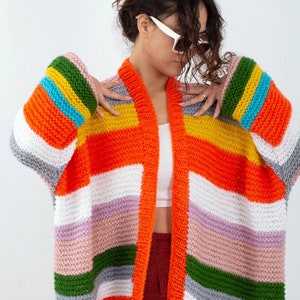 Loose angora cardigan, blanket multicolor long wool jacket,back to school, oversized roomy unique strickjacket, Knitted for her, trendy gift image 4