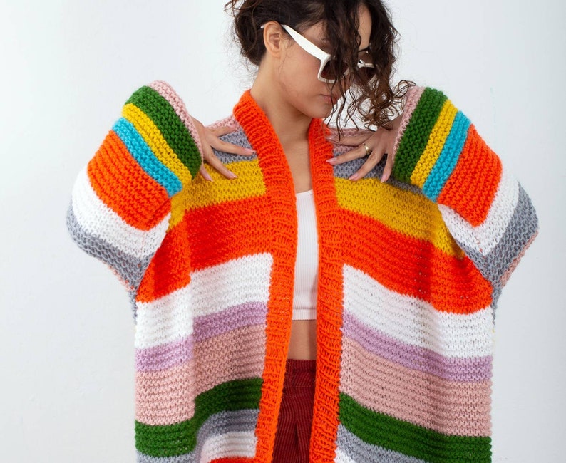 Loose angora cardigan, blanket multicolor long wool jacket,back to school, oversized roomy unique strickjacket, Knitted for her, trendy gift image 4