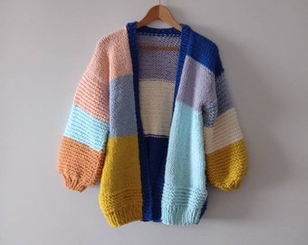 Bydna Chunky Cardigan Woman, Knit Jacket, Chunky Colorful Sweater, Oversized Cardigan, Harry Styles Redesigned Cardigan, Knitted Oversize Jacket.