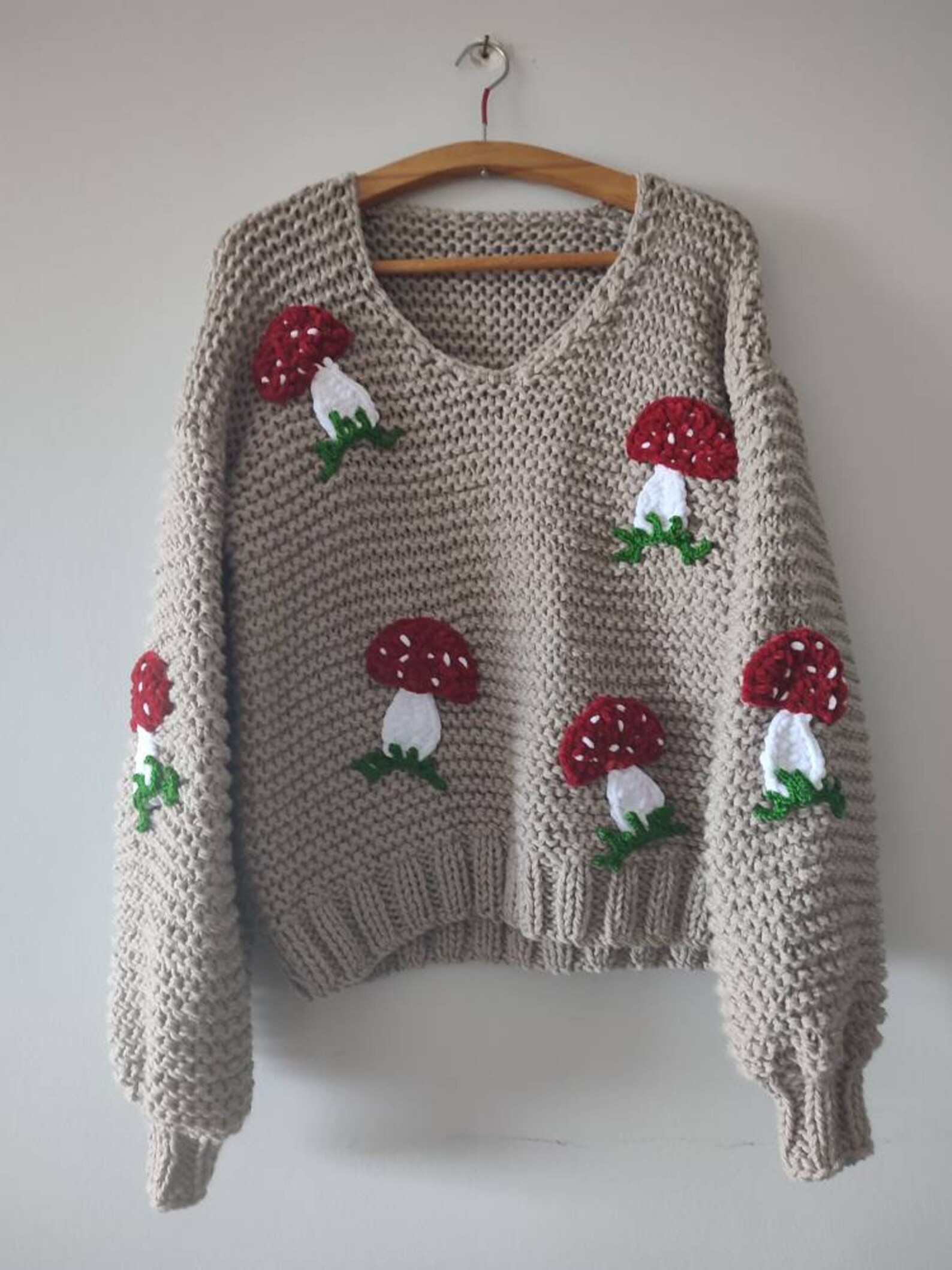 Mushroom Sweater Women Beige Chunky Pullover 3D Mushrooms Etsy