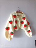 BYDNA Cozy Handmade Strawberry Knit Cardigan, Chunky Oversized Sweater, 3D Embroidery, Gift for Her, Us free shipping