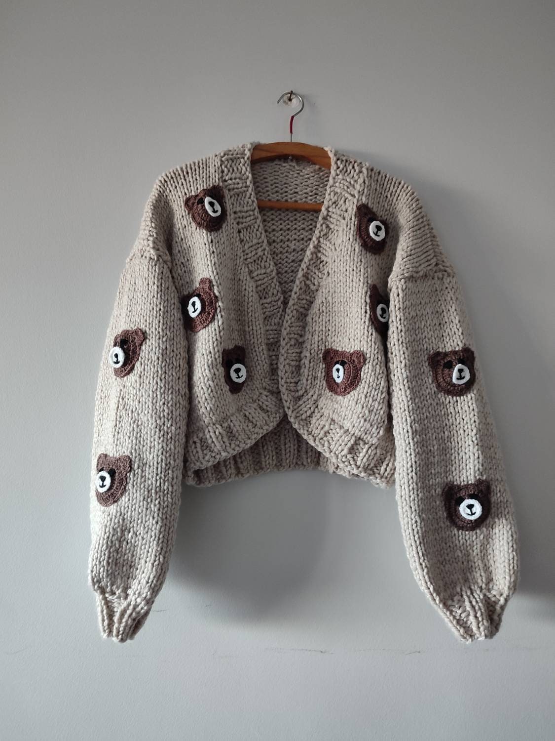 Bear Cozy Cardigan, 3d Bear Embroidery Sweater, Sweet