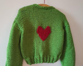 Handmade Knit Cardigan: 3D Red Heart Sweater, Custom Valentine's
