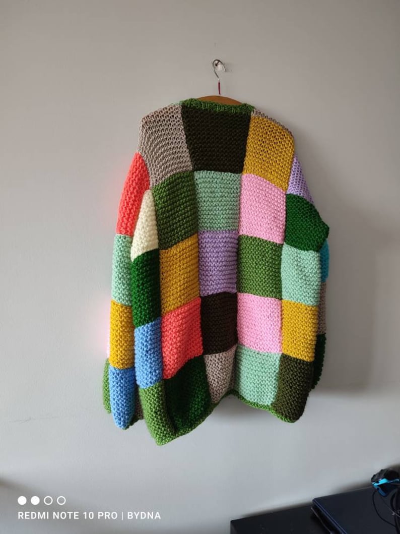 Angora patch cardigan, rainbow midi cardigan, patchwork oversize sweater, woman chunky pullover, handmade woman clothes, gifts for her him image 10