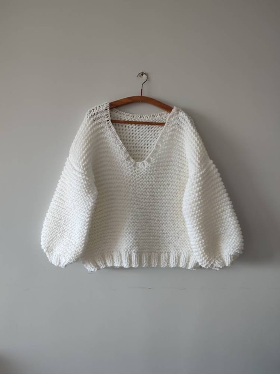 Large Chunky Oversize Knitted Basic V Neck Woman Sweater, Trendy