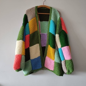 Angora patch cardigan, rainbow midi cardigan, patchwork oversize sweater, woman chunky pullover, handmade woman clothes, gifts for her him image 3