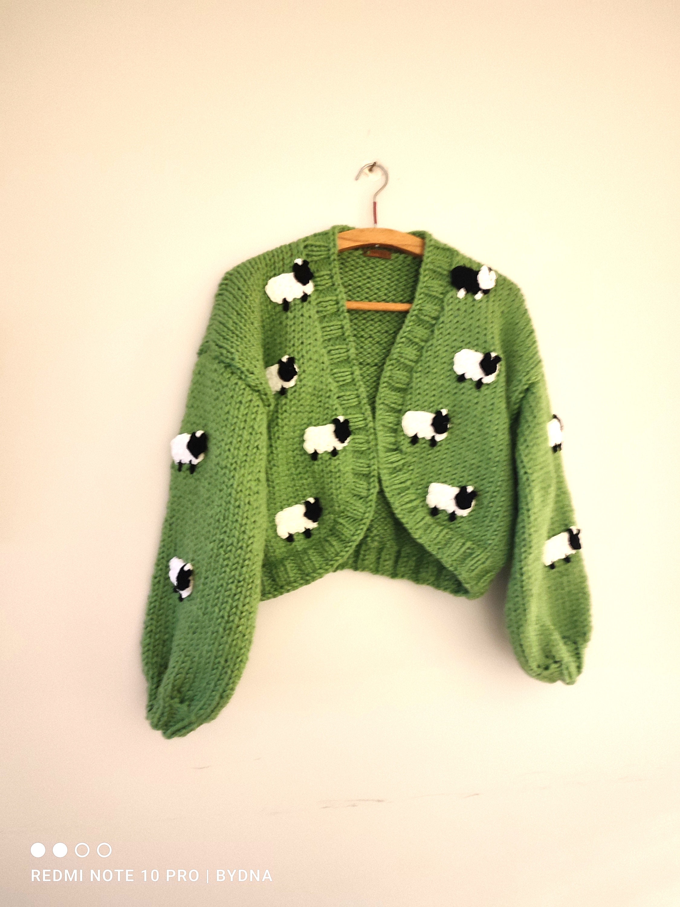 Viral Cozy Handmade Cardigan, Green Sheep Handmade Sweater