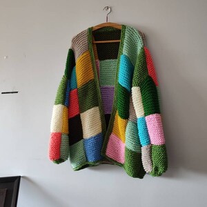 Angora patch cardigan, rainbow midi cardigan, patchwork oversize sweater, woman chunky pullover, handmade woman clothes, gifts for her him image 8