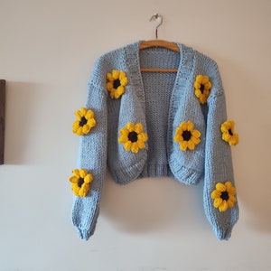Cotton sunflower cardigan, school gifts, viral summer sweater, oversize women clothes, embroidery jumper for her, spring gifts for her
