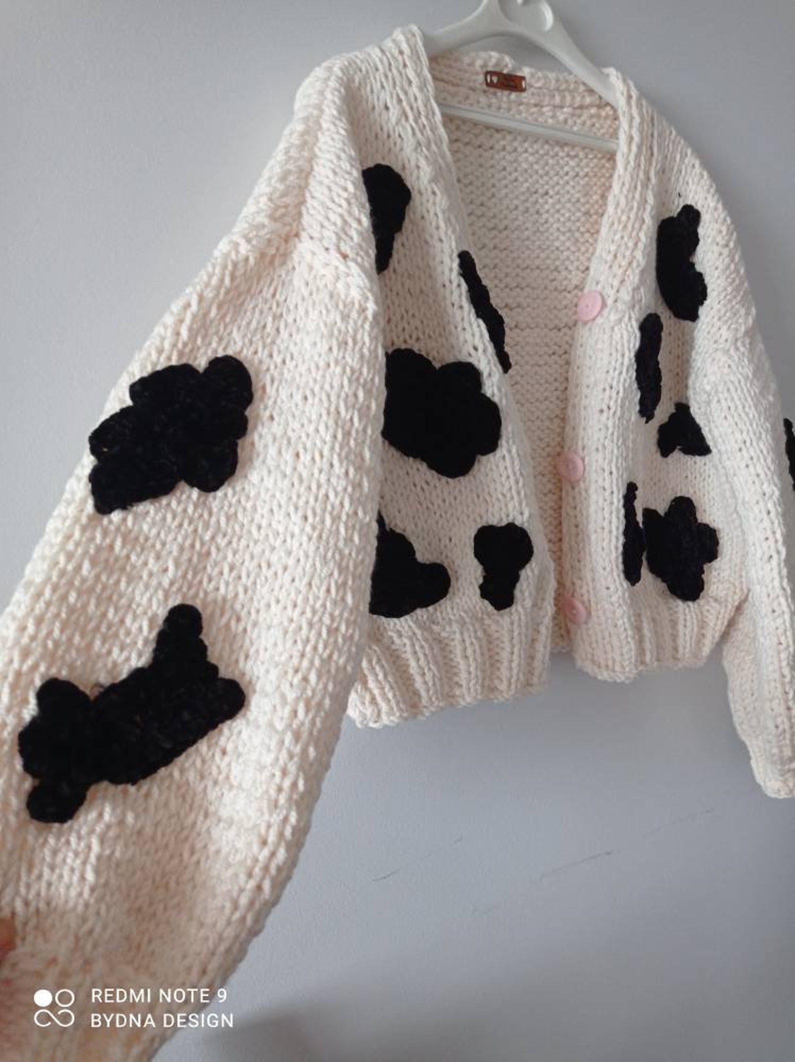 Cow print chunky cardigan for woman cow print patches sweater | Etsy