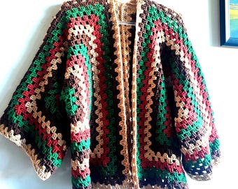 Crochet Granny Square Cardigan: Handmade Boho Festival Sweater