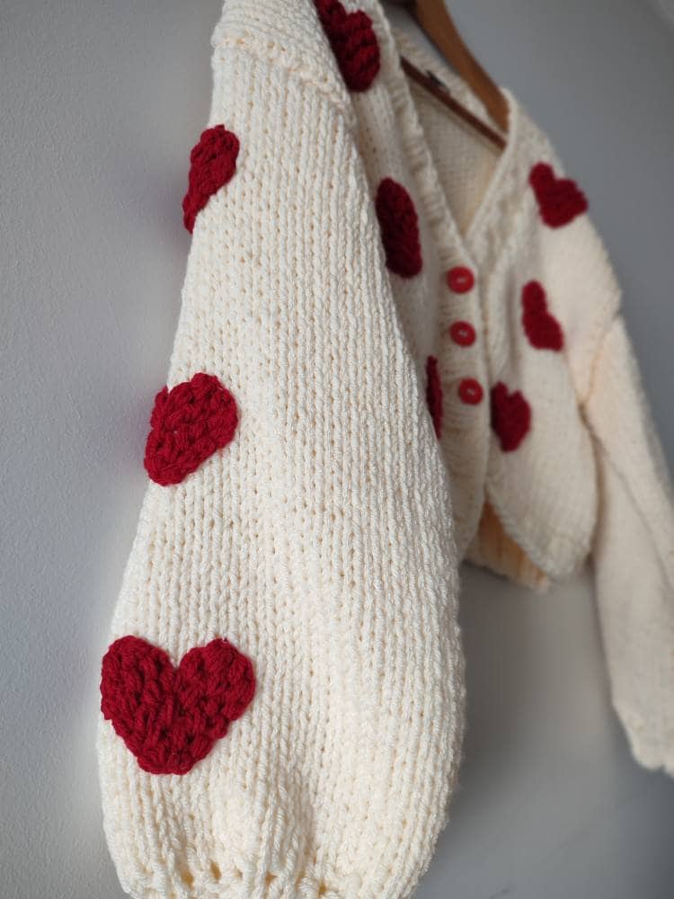 BYDNA Original Design Handmade Heart Cardigan, Cozy Crochet Love
