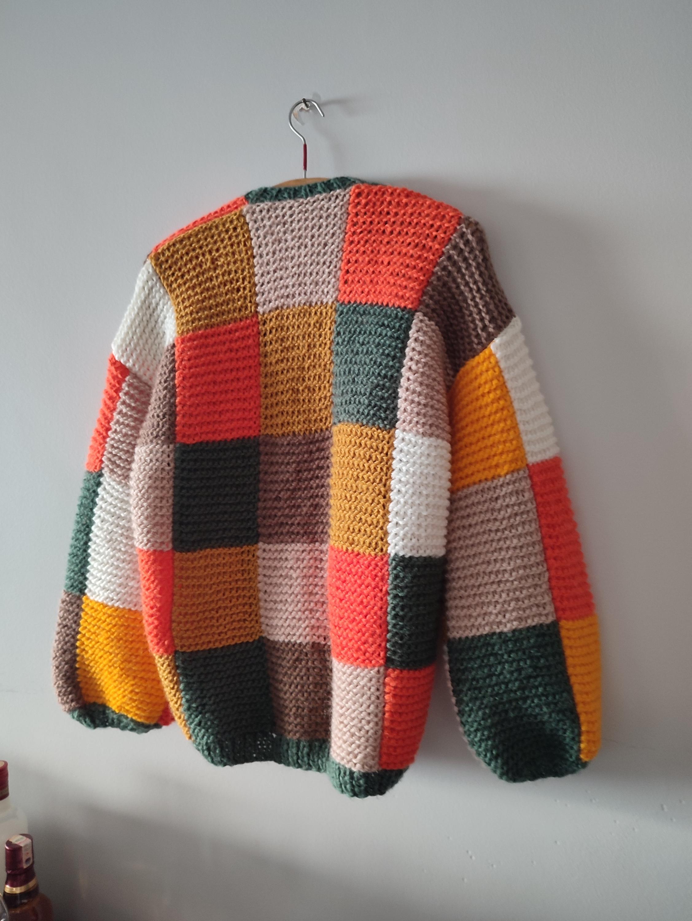 Luxury Mohair Patchwork Cardigan, Angora Oversize Checkered Knit