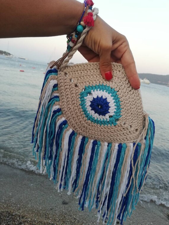 Evileye clutch bag with tassels.Crochet purse with | Etsy