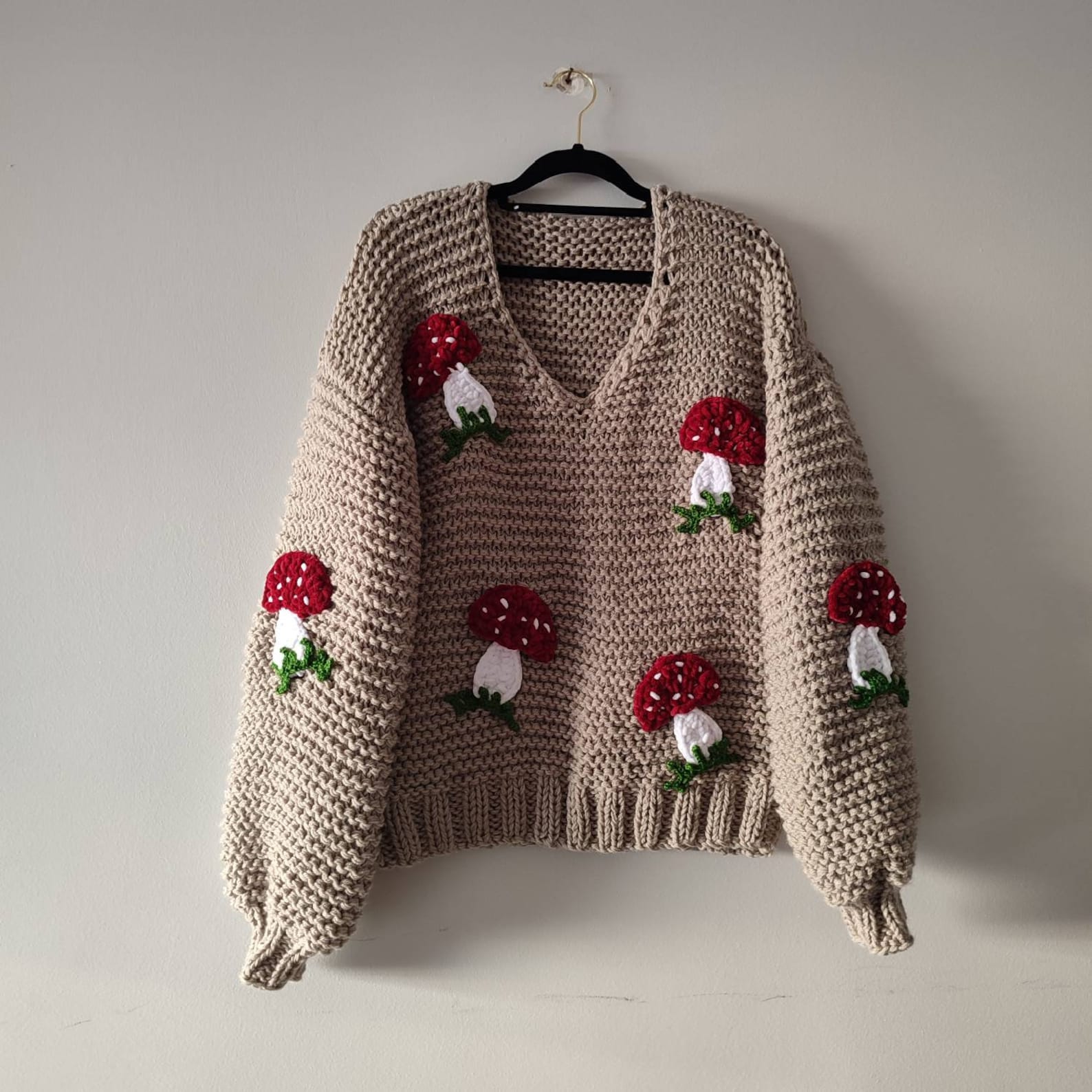 Mushroom Sweater Women Beige Chunky Pullover 3D Mushrooms - Etsy
