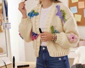 Handmade Cotton Blend Dinosaur Embroidery Cardigan, Animal Knit