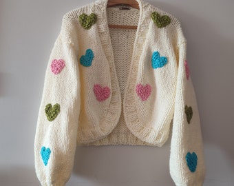 [GRAVER]★DRAWING HEART EMBROIDERY KNIT CARDIGAN GRAVER】23FW☆ Drawing Heart Embroidery Knit Cardigan