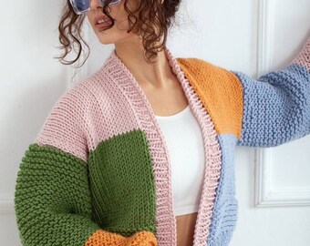Pastel tones crop cardigan, warm and cozy and soft knit sweater, trendy handmade jumper, winter fall fashionable clothes, christmas gifts