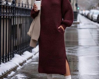 Oversized Angora Mohair Chunky Knit Dress, winter wool women's sweater, Handmade warm layering Outerwear for Women, Christmas Gifts for her