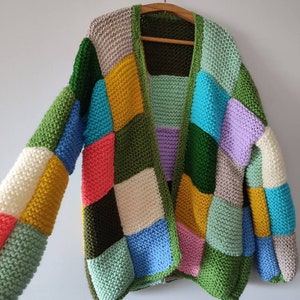 Angora patch cardigan, rainbow midi cardigan, patchwork oversize sweater, woman chunky pullover, handmade woman clothes, gifts for her him image 9