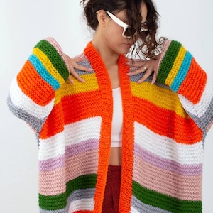 Loose angora cardigan, blanket multicolor long wool jacket,back to school, oversized roomy unique strickjacket, Knitted for her, trendy gift image 6