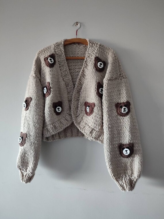 Bear Cozy Cardigan, 3d Bear Embroidery Sweater, Sweet