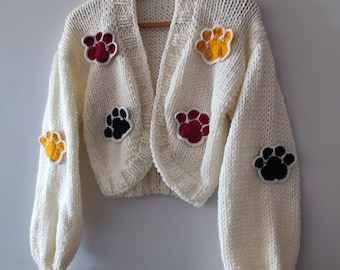 Paw Print Crochet Cardigan: Cozy Pet Lover Sweater, Dog Mom Gift