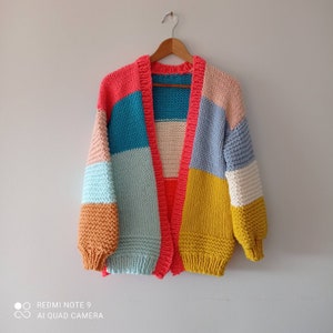 Rainbow cardigan for woman, Chunky knit oversize sweater, best seller jumper, colorful sweater cardigan, mothersday gifts woman knitted top.