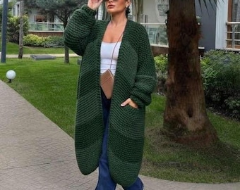 Boho green knit cardigan, oversized maxi length sweater,  Mohair Angora cozy jumper, maxi women Handmade outwear, Christmas gifts for her