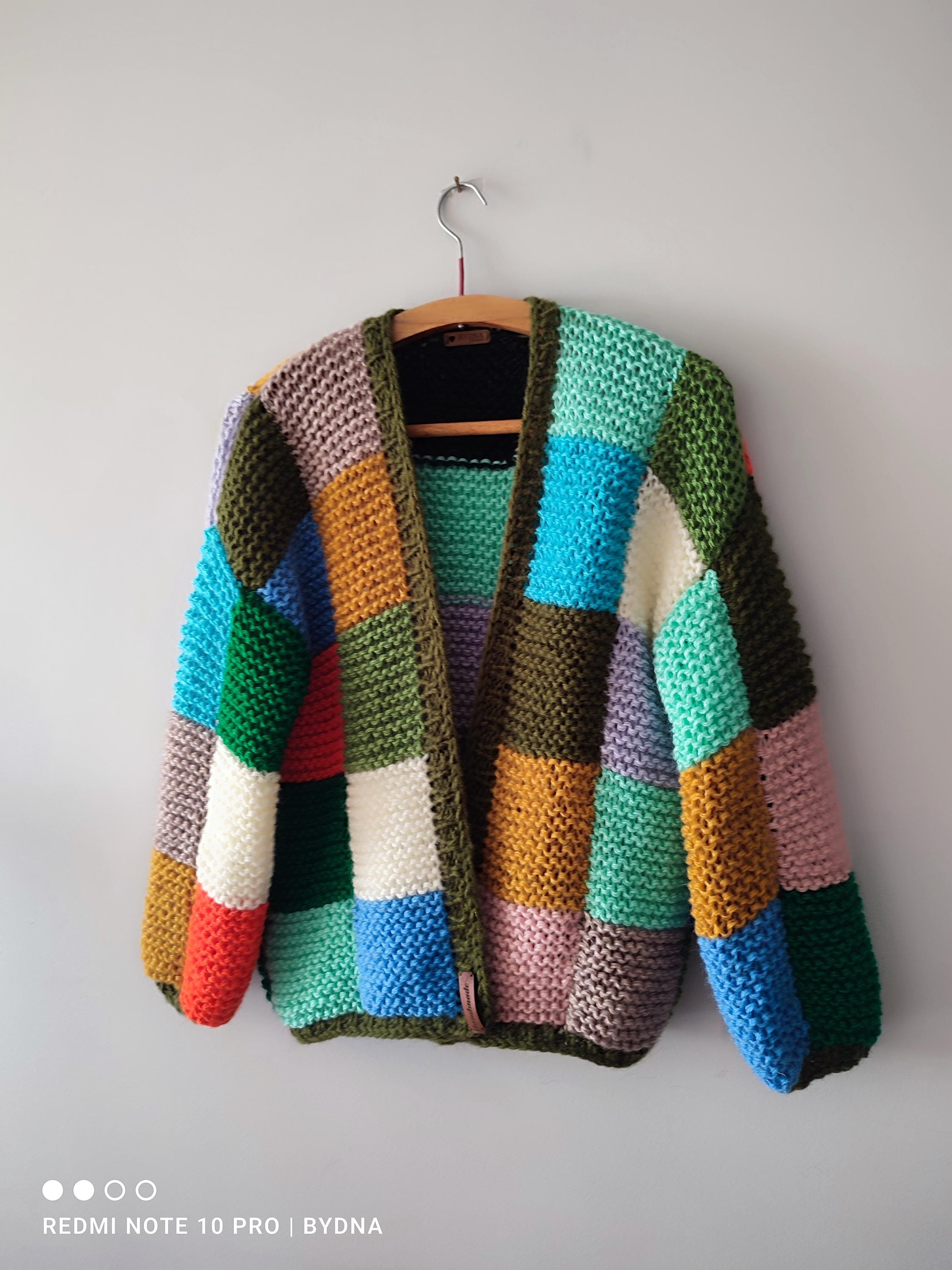Patchwork Mohair Cardigan, Large Cardigan, Patch Multicolor Jumper