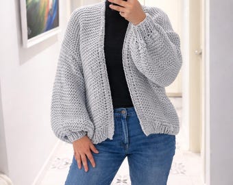 Handmade Mohair Angora Casual Cardigan, Oversized Knit Sweater