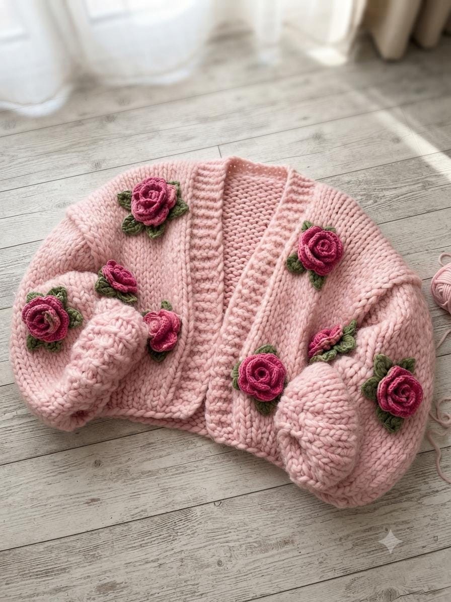 Red Rose Cardigan - Etsy