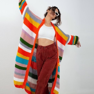 Loose angora cardigan, blanket multicolor long wool jacket,back to school, oversized roomy unique strickjacket, Knitted for her, trendy gift image 2
