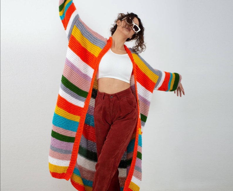 Loose angora cardigan, blanket multicolor long wool jacket,back to school, oversized roomy unique strickjacket, Knitted for her, trendy gift image 2