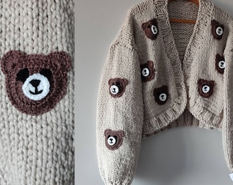 Bear Cozy Cardigan, 3d Bear Embroidery Sweater, Sweet