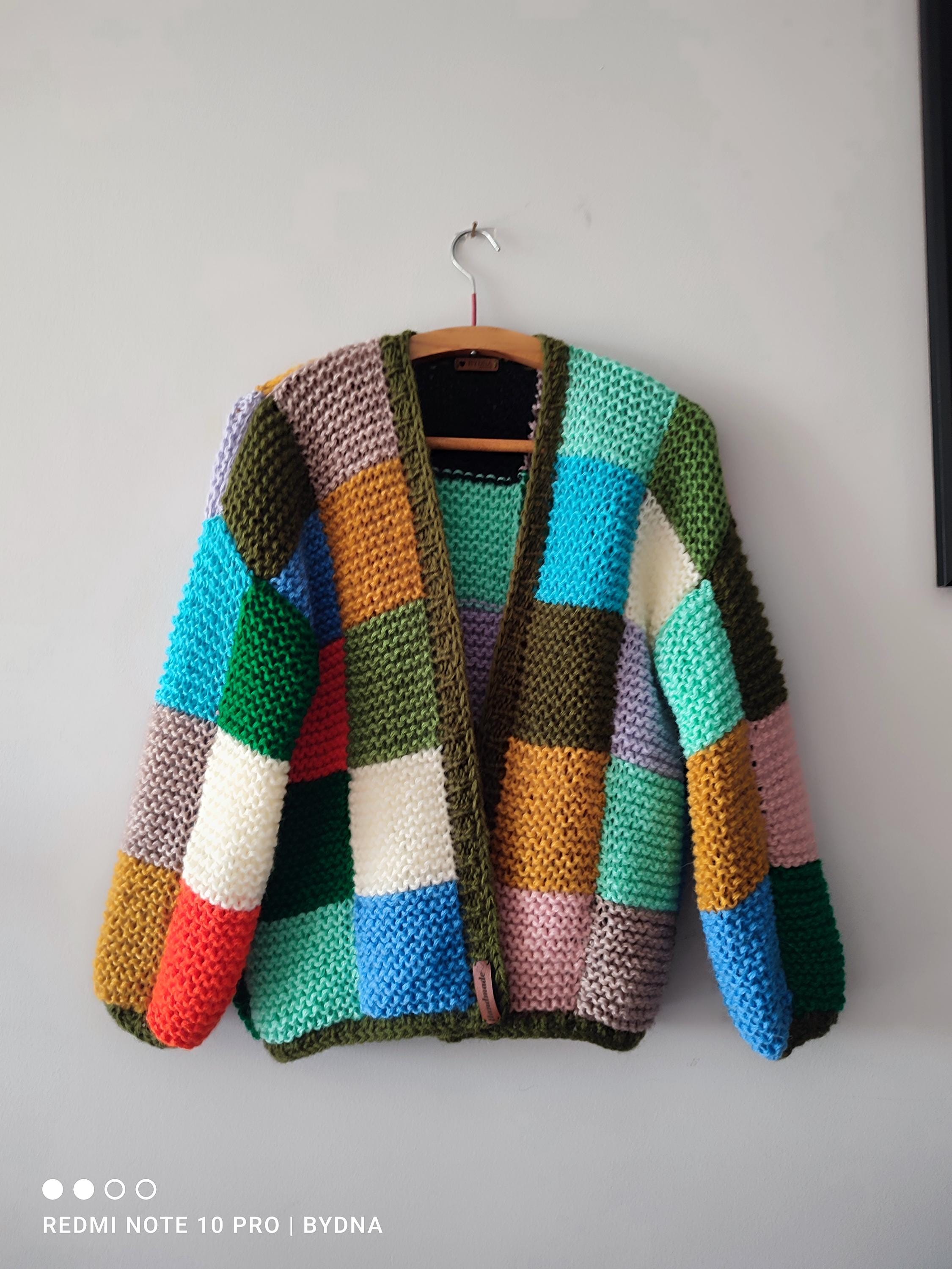 Patchwork Mohair Cardigan, Large Cardigan, Patch Multicolor