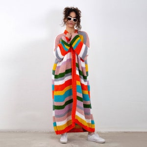 Loose angora cardigan, blanket multicolor long wool jacket,back to school, oversized roomy unique strickjacket, Knitted for her, trendy gift image 1