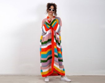 Loose angora cardigan, multicolor long wool jacket,back to school,   oversized roomy unique strickjacket, Knitted gifts for her, trendy gift