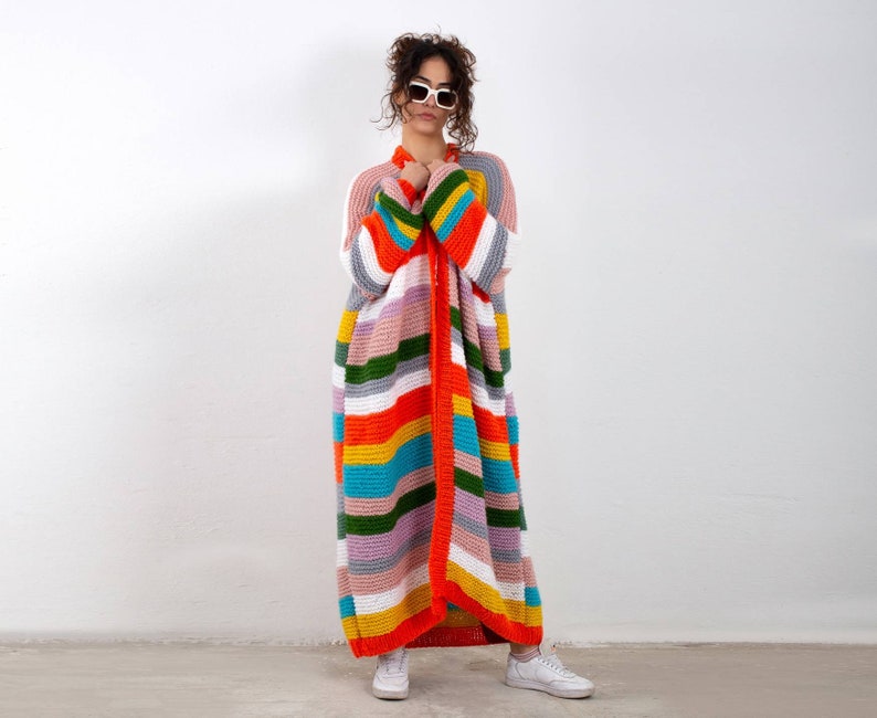 Loose angora cardigan, blanket multicolor long wool jacket,back to school, oversized roomy unique strickjacket, Knitted for her, trendy gift image 1