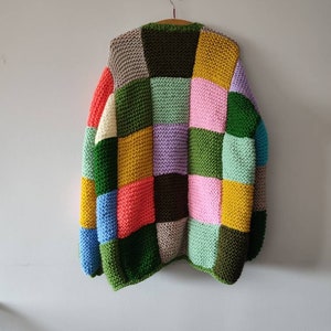 Angora patch cardigan, rainbow midi cardigan, patchwork oversize sweater, woman chunky pullover, handmade woman clothes, gifts for her him image 2