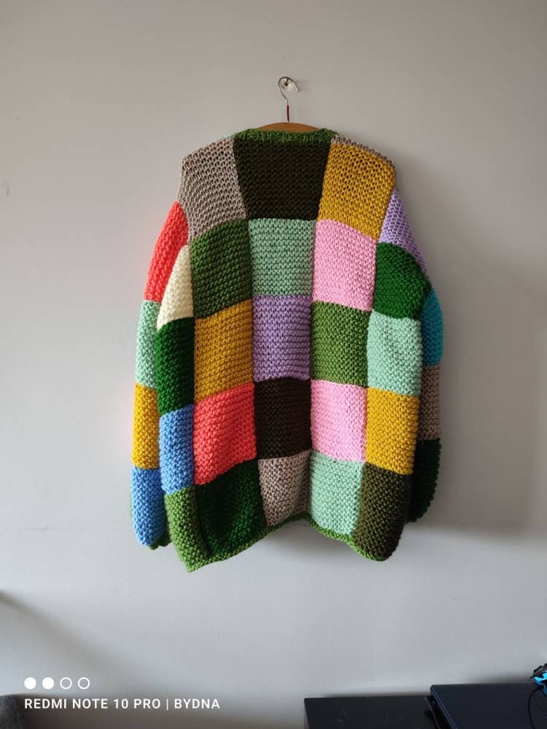 Angora patch cardigan, rainbow midi cardigan, patchwork oversize sweater, woman chunky pullover, handmade woman clothes, gifts for her him image 2