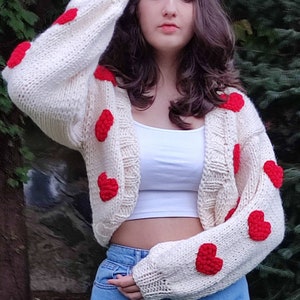 Valentine Gift Heart Embroidery Cardigan, Sweater Jumper