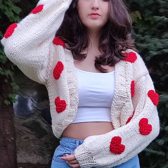 Valentine Gift Heart Embroidery Cardigan, Sweater Jumper