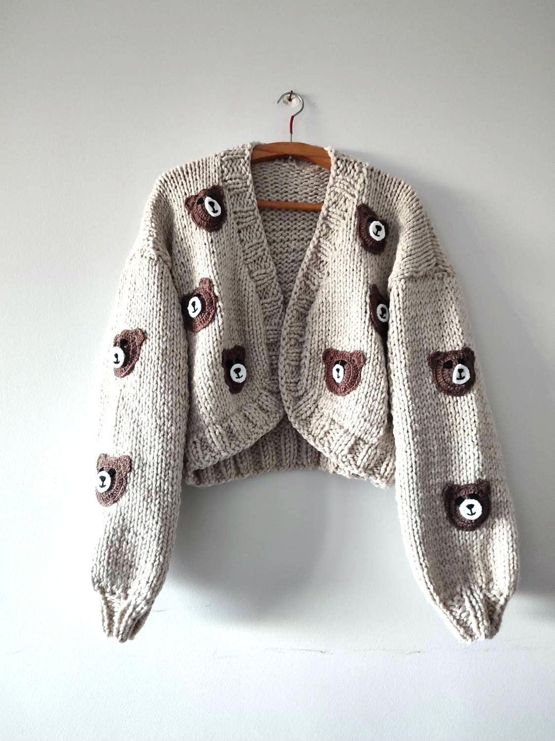 [GRAVER]★SMALL BEAR EMBROIDERY SMILE KNIT CARDIGAN GRAVER(グレーバー) - スモールフラワーベアフェイススマイル