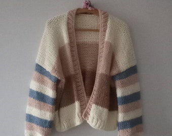 Mohair handmade cardigan, Christmas gifts woman sweater, pastel tones mom cardigan,multicolor oversize sweater ,unique gifts, jumper for her