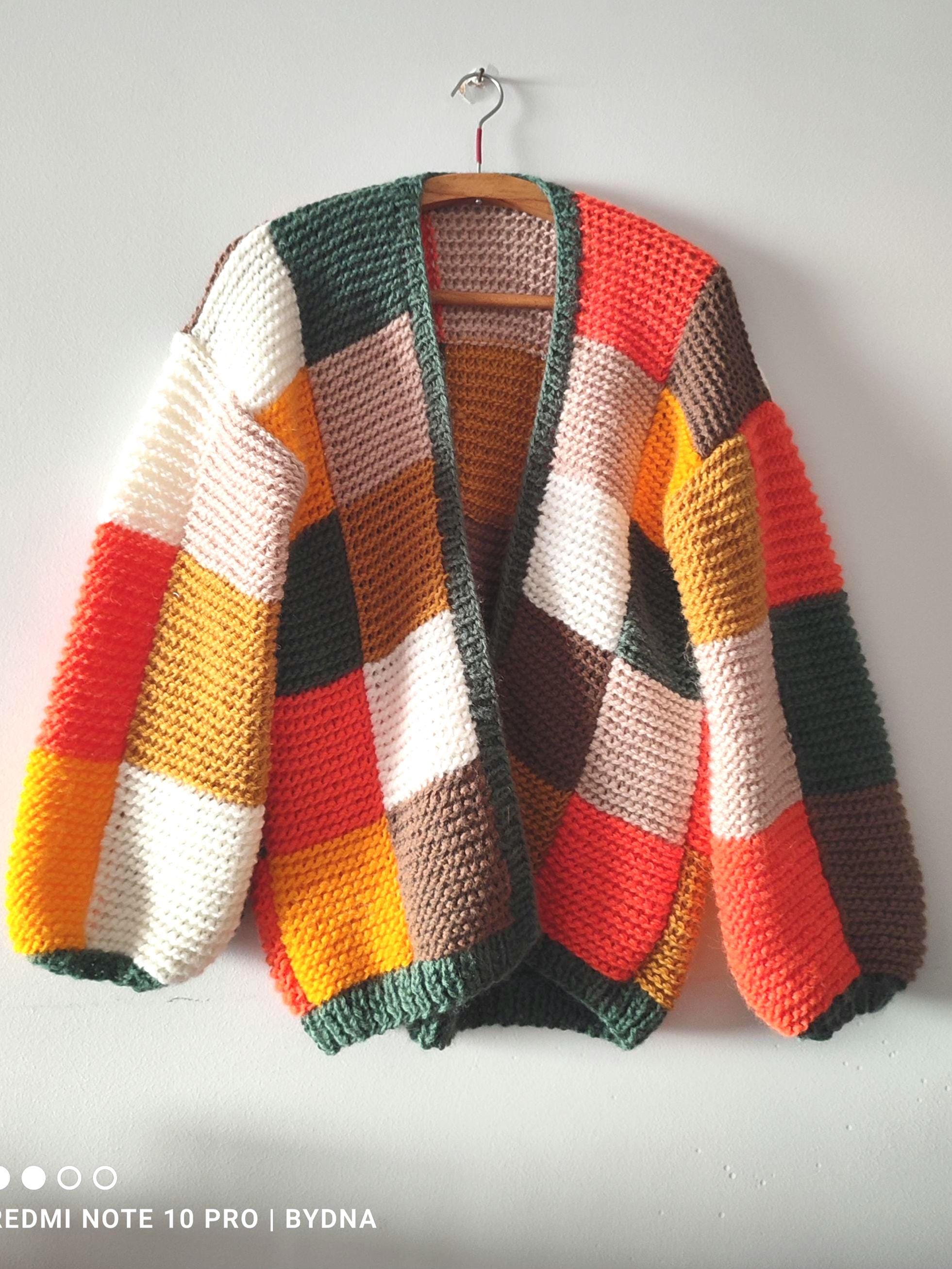 Luxury mohair Patchwork Cardigan, angora oversize Checkered Knit, Mustard Plaid Sweater, Chunky Handmade Wool Jacket, Cozy Gift for Her